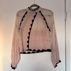 Free People Eyelet Embroidered Cinched Wrist Blouse